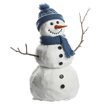 cheerful snowman in hat isolated on black background, winter holidays fun