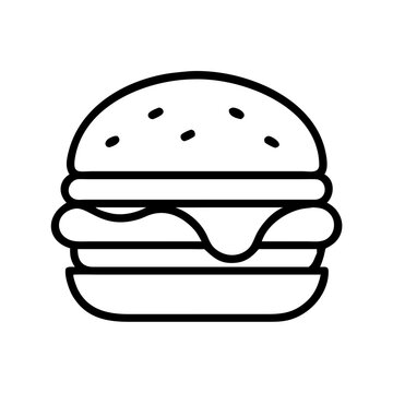 Vector icon of hamburger in minimalistic style on white background, food concept