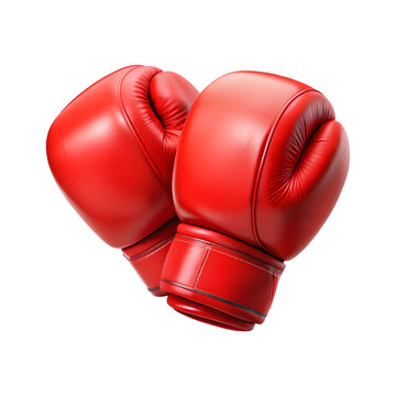 Pair of red leather boxing gloves isolated on transparent background, cut out