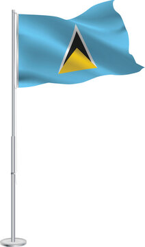 Isolated waving national flag of Saint Lucia on flagpole