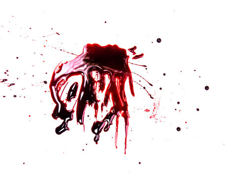 red blood drops on the floor, blood isolated white background, concept of splatter blood, murder bloody, splash, splatter of real bloody .Clipping path, healthcare and medicare.