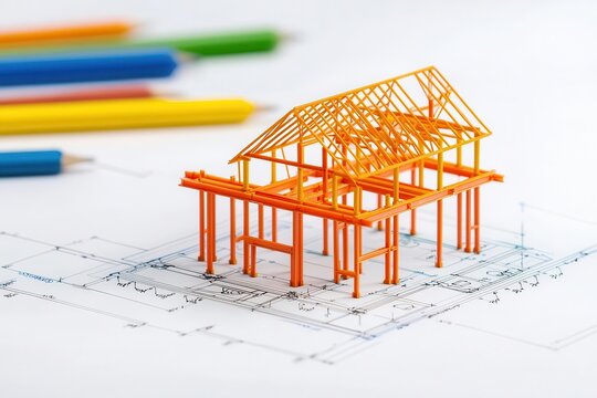 Technical drawing of a steel frame for an industrial building, showing beam connections and load calculations, technical drawings, structural design