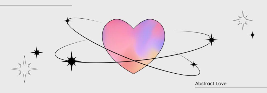 Retro Valentine day background, liquid aura heart in Y2K aesthetic in the oval frame, abstract texture of defocused aura. Vector illustration. Valentine Day's banner.