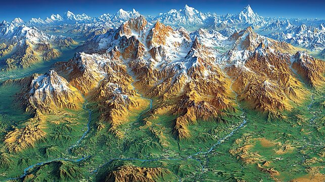 A physical map of India, Nepal, the Himalayas, and Tibet features high-resolution details and a flat view of these regions.