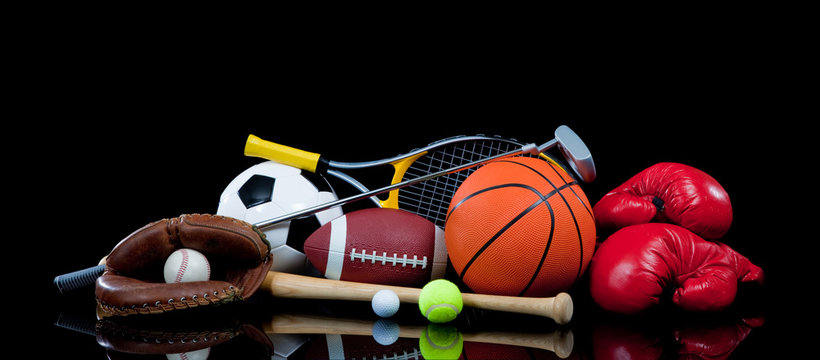 Assorted Sports Equipment on Black