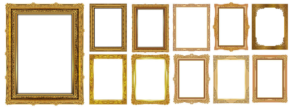 Set of Decorative vintage frames and borders set,Gold photo frame with corner Thailand line floral for picture, Vector design decoration pattern style. border design is pattern Thai art style