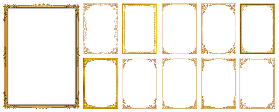 Set of Decorative vintage frames and borders set,Gold photo frame with corner Thailand line floral for picture, Vector design decoration pattern style. border design is pattern Thai art style