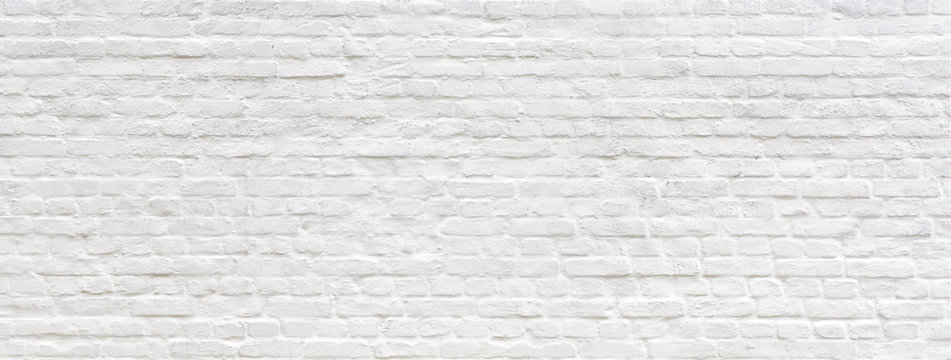 White painted old brick Wall panoramic background