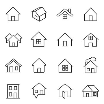 House, icon set. Houses, buildings, linear icons. Line with editable stroke