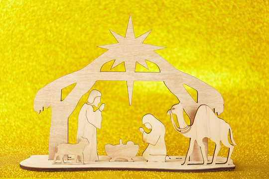 Christmas Nativity Scene of baby Jesus in the manger with Mary and Joseph