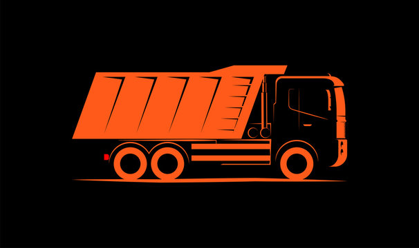 dump truck simple side view schematic image on black background