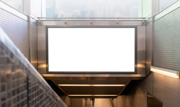 Mockup image of Blank billboard white screen posters and led in the subway station for advertising