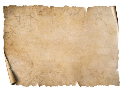 Vintage treasure map parchment isolated on white