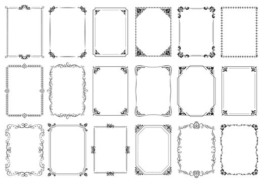 Decorative frames. Retro ornamental frame, vintage rectangle ornaments and ornate border. Decorative wedding frames, antique museum picture borders or deco devider. Isolated icons vector set