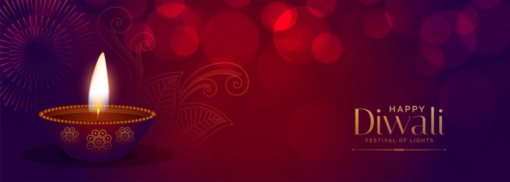 beautiful happy diwali festival bokeh banner design