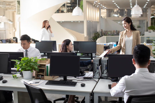 Chinese business people working in office