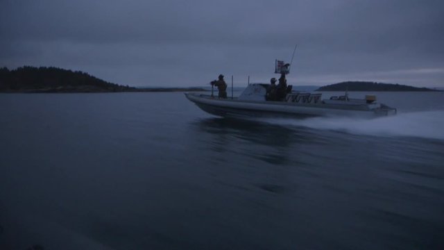 High speed military attack boat in early morning exercise in southern Norway