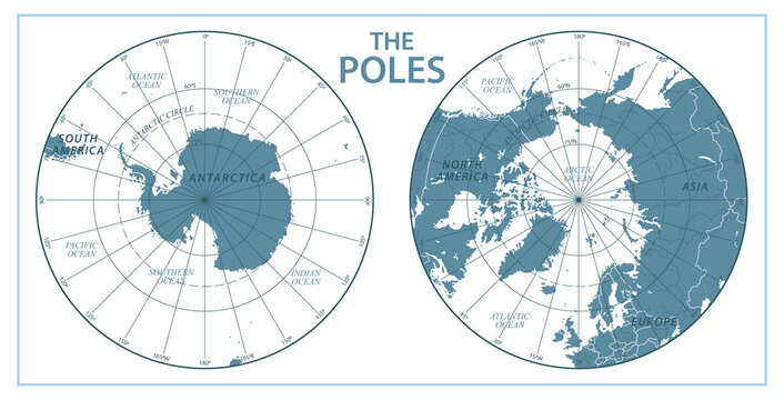 World Map With North And South Pole - Julie Margaux