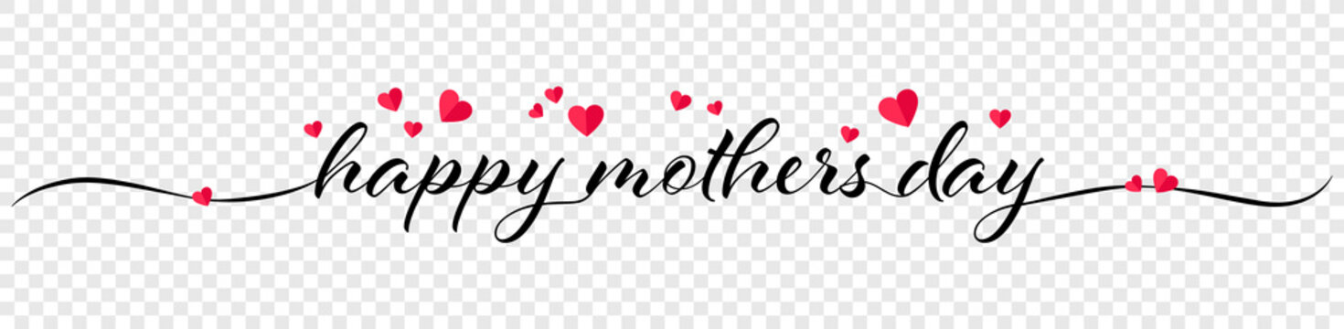 Happy mothers day calligraphy banner illustration with hearts isolated