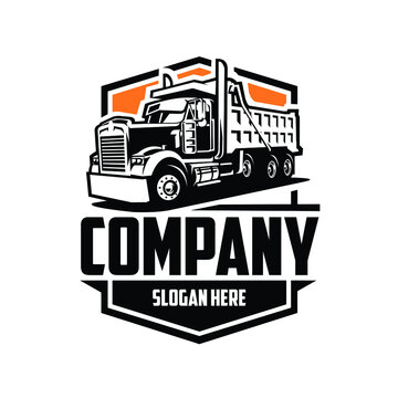 Dump truck company logo. Trucking logo vector isolated