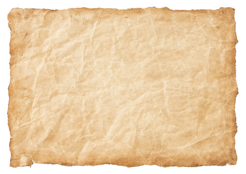 old parchment paper sheet vintage aged or texture isolated on white background