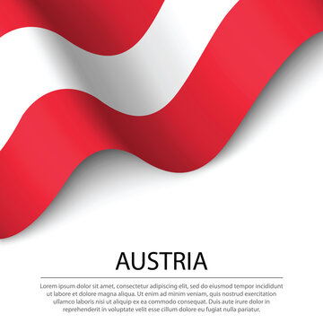 Waving flag of Austria on white background. Banner or ribbon template for independence day