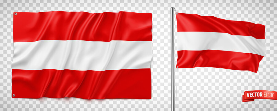 Vector realistic illustration of Austrian flags on a transparent background.