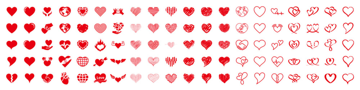 Heart icon set with different shapes