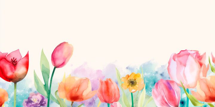 flowers banner mockup, may, colorful watercolor mother's day banner background with space for text