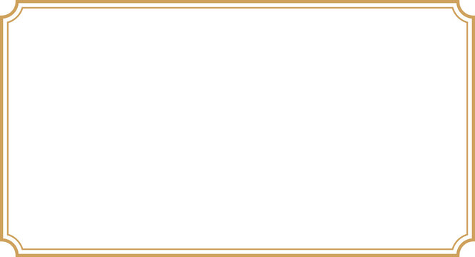 Rectangle subtle gold frame for web presentation, horizontal border in oriental style, png with transparent background.