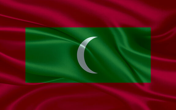 3d waving realistic silk national flag of Maldives. Happy national day Maldives flag background. close up