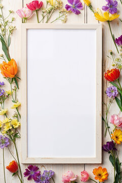 Floral frame with blank space on white background. Generative AI image