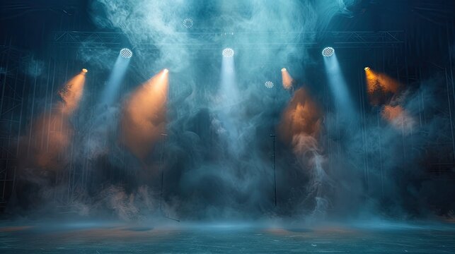 Theater lights and smoke. Generative AI