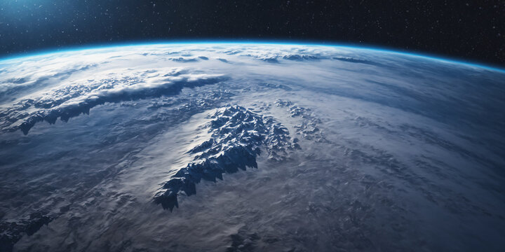 Realistic Earth From Space Close Up Atmosphere Himalayas Alps and Andes Snowy Mountain Ranges