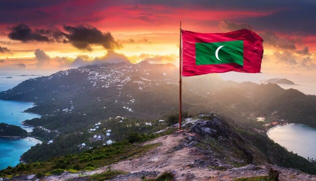 The Flag of Maldives On The Mountain.