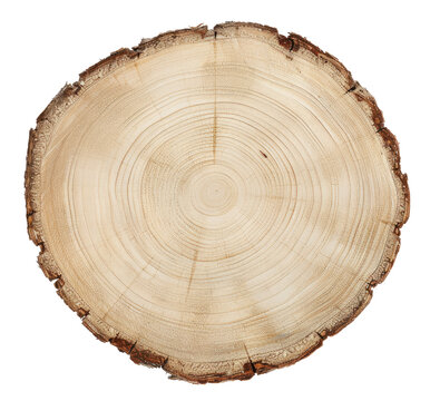 Cross section of oak grove tree trunk showing growth rings isolated on white background.