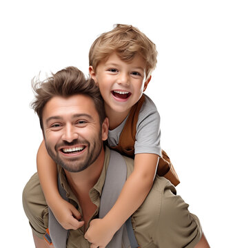 Father and Son Piggy Back Ride Isolated on Transparent Background
