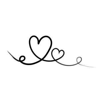 Black doodles on a transparent background. Abstract continuous line heart outline drawing. Trendy minimalist illustration.