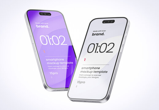 Silver Smartphones Mockup 