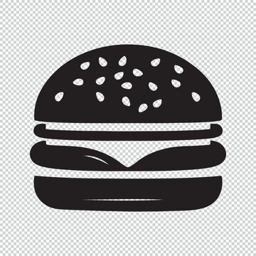 Simple burger logo or icon style for coloring books, black vector illustration on transparent background