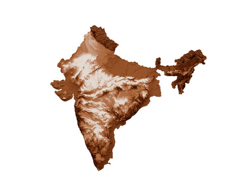 Map of India in old style, brown graphics in a retro style Vintage Style. High detailed 3d illustration
