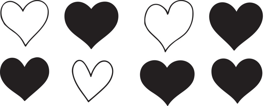 Black heart icons set vector. black Hearts set, love, romance or valentine's day black heart. Heart vector icons. Artistic black heart icon vector.