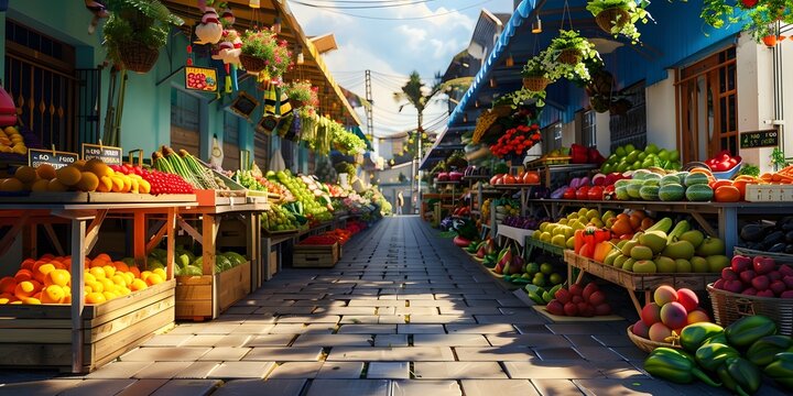 Color Explosion Farm-Fresh Goodness at the Market, Farmers market fruits and vegetables, Vibrant produce display, Fresh farm market photos, Colorful food market scenes