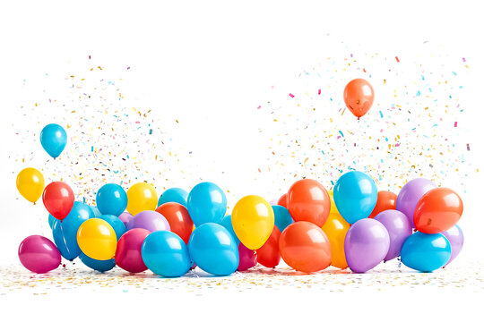 Colorful Balloons and Confetti on White Background