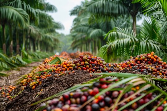 Cultivation of African palm and palm oil industry in Central America agriculture harvest process panoramic photography in Latin America