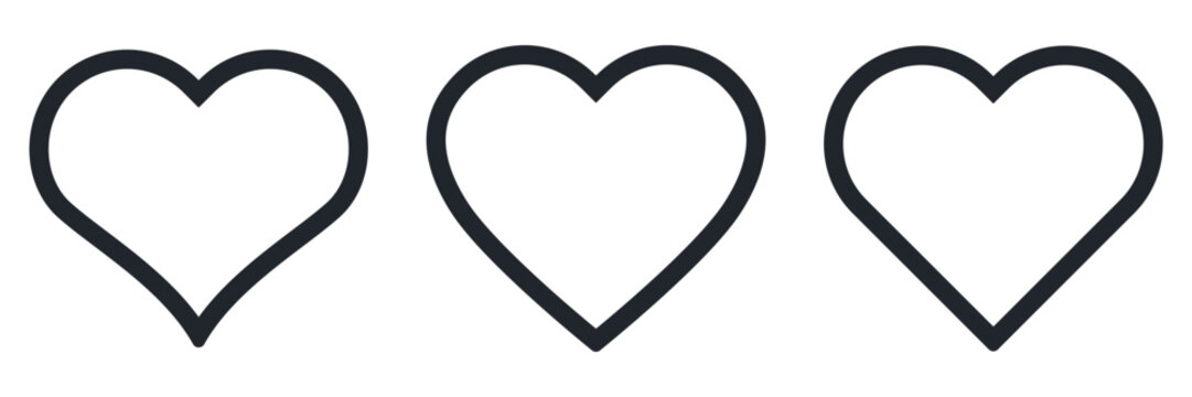 Set of heart symbols. Linear concept design in vector graphic. Outline web icon buttons. Love sign in flat style