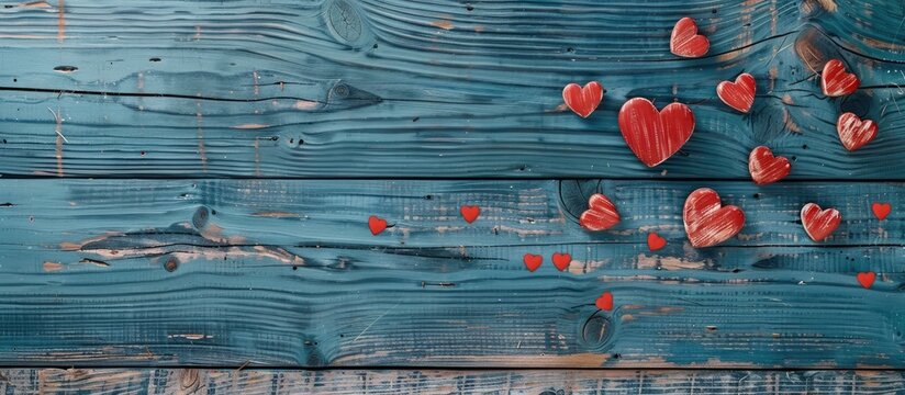 Dark blue distressed wood table with decorated borders provides a backdrop for a Happy Fathers Day with copy space image