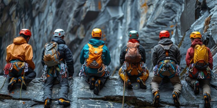 Climbers Resting on a Rocky Ledge