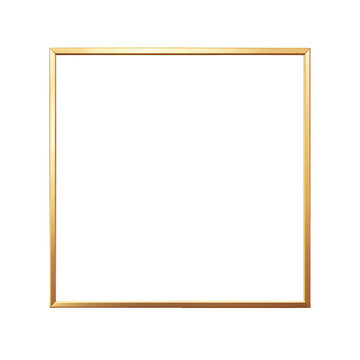 Square gold frame with a minimalist design, ideal for modern decor and displaying art or photos. Isolated on transparent background, png.