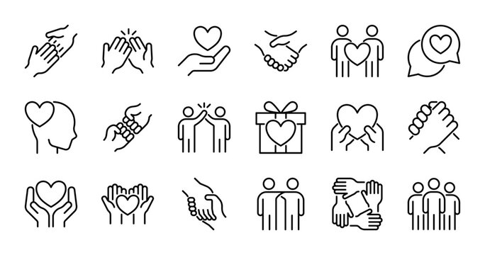 Friendship and love line icons set vector illustration. editable stroke